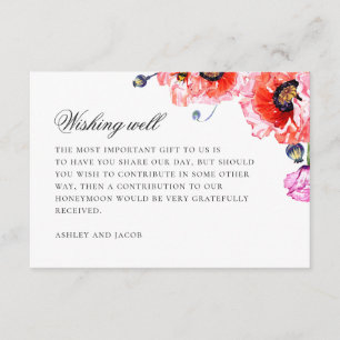 Carte D'accompagnement Pavot à l'aquarelle. Cadeau de mariage floral roug