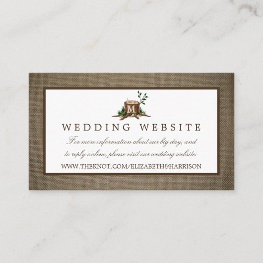 Carte D'accompagnement Pays Monogram Tree & Burlap Site Mariage (Devant)