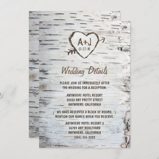 Carte D'accompagnement Pays Rustic Birch Tree Bark Mariage (Devant / Derrière)