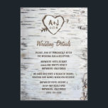 Carte D'accompagnement Pays Rustic Birch Tree Bark Mariage<br><div class="desc">Design dispose d'un avant et de l'arrière d'écorce de bouleau imprimé avec un coeur gravé que vous pouvez customiser les initiales à votre propre et sous elle votre date mariage.</div>