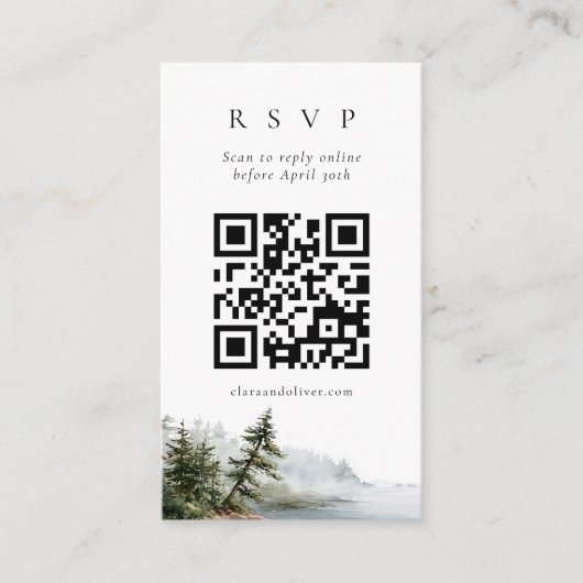 Carte D'accompagnement Paysage de pin de la côte de l'Oregon Code QR RSVP (Devant)