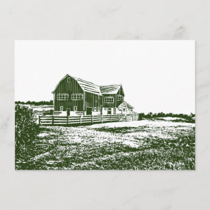 Carte D'accompagnement Paysage rural maison de ferme de style xylographiq