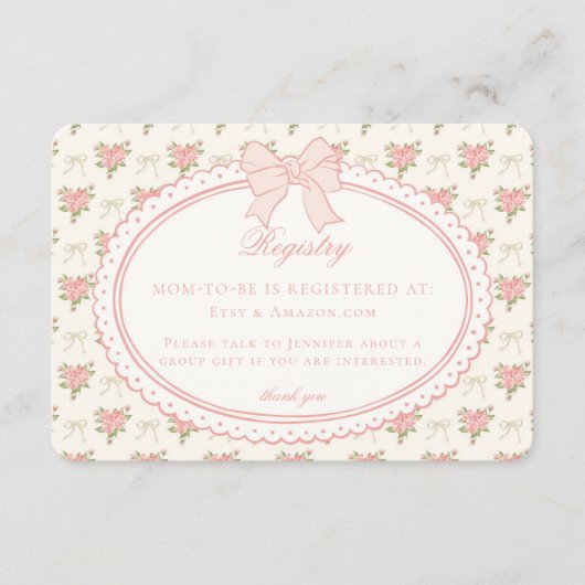 Carte D'accompagnement Peach & Beige Vintage Fancy Floral Baby Registry (Devant)