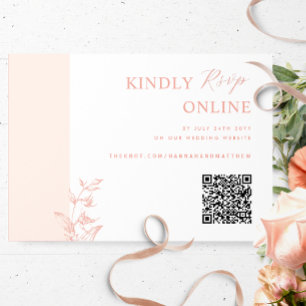 Carte D'accompagnement Peach, Blush Pink Elegant QR Code RSVP Mariage