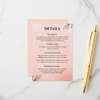Carte D'accompagnement Peach Botanical Wedding Details Card