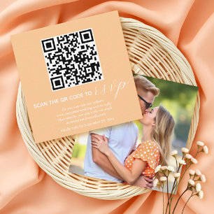 Carte D'accompagnement Peach calligraphy QR code RSVP photo mariage de au