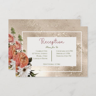 Carte D'accompagnement Peach Mimosa Blooms Floral Gold Réception