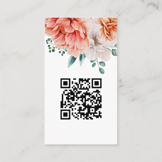 Carte D'accompagnement Peach Peonies Florals Script QR Code Mariage RSVP (Dos)