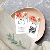 Carte D'accompagnement Peach Peonies Florals Script QR Code Mariage RSVP