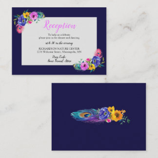 Carte D'accompagnement Peacock Feathers & Fleurs Quinceañera Purple