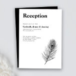 Carte D'accompagnement Peacock Minimal Plumes Noir Mariage Réception<br><div class="desc">La carte de la réception de mariage présente une élégante illustration d'une ligne de plumes paon dans un thème classique noir et blanc. Design typographique moderne et propre avec la couleur au dos de la carte. Cet article est prêt pour vous à customiser avec les détails de votre journée spéciale....</div>