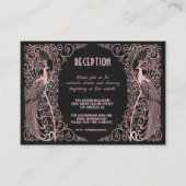 Carte D'accompagnement Peacocs Art Déco rose Gold Réception Noire (Devant)