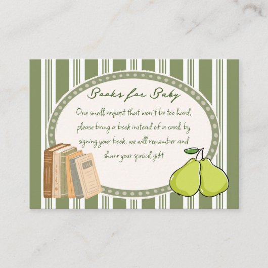 Carte D'accompagnement Pear sage green retro baby shower book request (Devant)