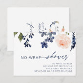 Carte D'accompagnement Pêche & Flore Bleue Sans Fête des mariées d'envelo (Devant / Derrière)