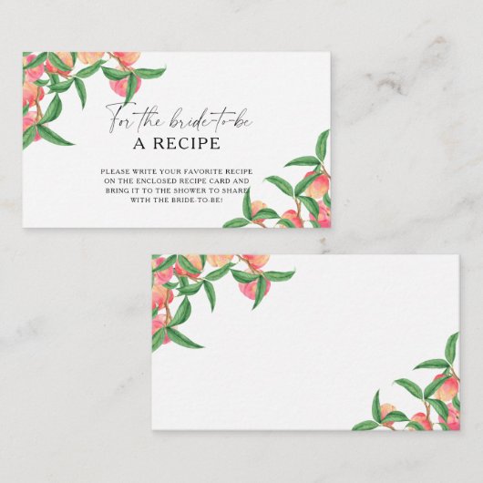Carte D'accompagnement Pêches - Recette pour la future mariée (Devant / Derrière)
