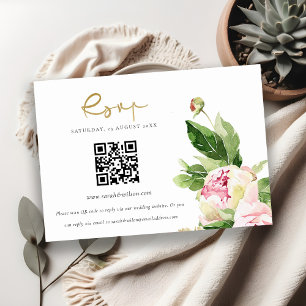 Carte D'accompagnement Peine rose pâle Mariage Floral QR Code RSVP