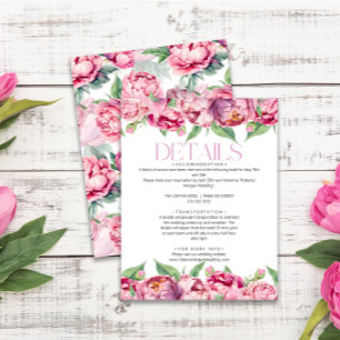 Carte D'accompagnement Peonies roses blanches - Détails du Mariage Aquare