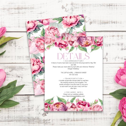 Carte D'accompagnement Peonies roses blanches - Détails du Mariage Aquare