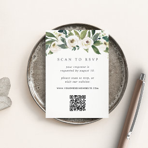 Carte D'accompagnement Peony blanc Floral QR Code Mariage RSVP