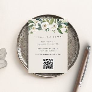 Carte D'accompagnement Peony blanc   Floral QR Code Mariage RSVP