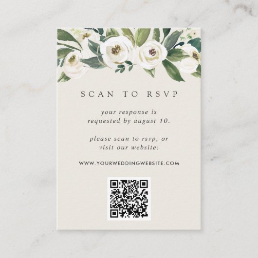 Carte D'accompagnement Peony blanc | Floral QR Code Mariage RSVP (Devant)