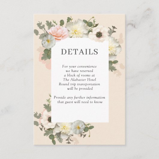 Carte D'accompagnement Peony et Anemone Mariage Blush Détails Boîtier (Devant)