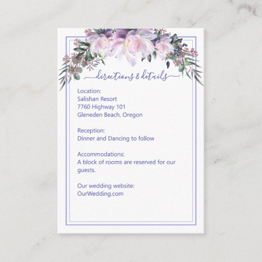 Carte D'accompagnement Peony Garden Lavender White Mariage Détails (Devant)