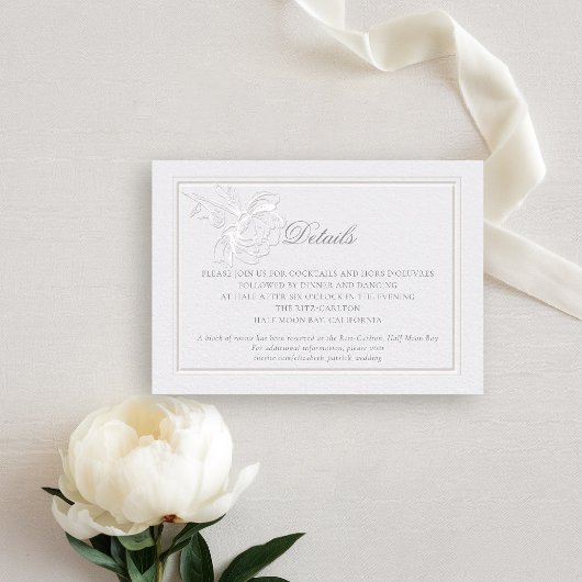 Carte D'accompagnement Peony Modern Formal Élégant ivoire Détails Mariage