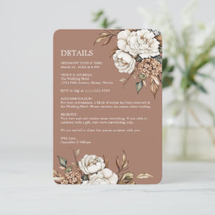 Carte D'accompagnement Peony moderne et Hydrangea Mocha Mousse Mariage