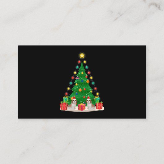 Carte D'accompagnement Père Noël Shih Tzu Chien sapin de Noël Funny Noël  (Devant)