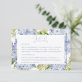 Carte D'accompagnement Périwinkle Blue White Hydrangea Détails Mariage (Debout devant)
