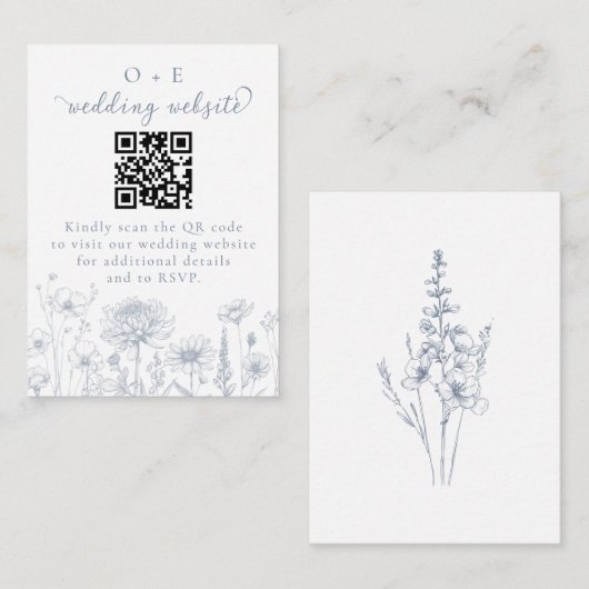 Carte D'accompagnement Periwinkle Botanical Wedding Website QR Code  (Devant / Derrière)