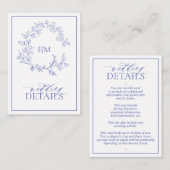 Carte D'accompagnement Périwinkle Leafy Crest Monogram Détails du Mariage (Devant / Derrière)