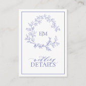 Carte D'accompagnement Périwinkle Leafy Crest Monogram Détails du Mariage (Devant)