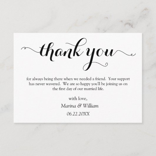 Carte D'accompagnement Personalized Black Script Wedding thank you (Devant)