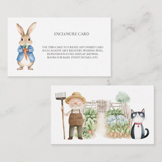 Carte D'accompagnement Peter Rabbit M. McGregor Garden Baby shower (Devant / Derrière)