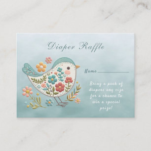Carte D'accompagnement Petit Baby shower aux fleurs roses Bleues d'oiseau