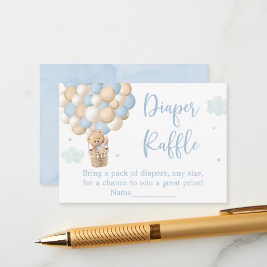 Carte D'accompagnement Petit Baby shower Bleu Teddy Bear Raffle (Devant/Arrière en situation)
