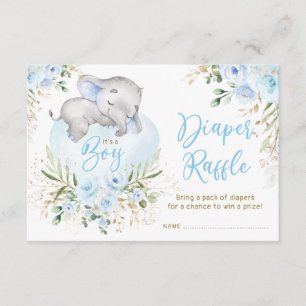 Carte D'accompagnement Petit Bébé Eléphant Bleu Roses Déchets Raffle