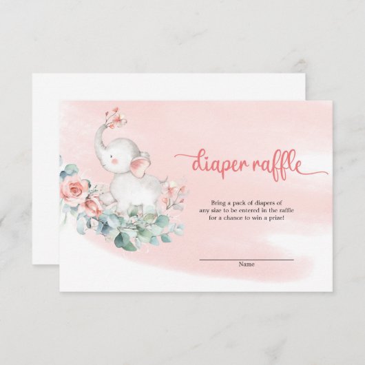 Carte D'accompagnement Petit bébé éléphant doux eucalyptus tombole de cou (Devant / Derrière)