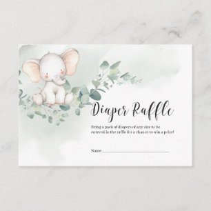 Carte D'accompagnement Petit bébé éléphant vert verte feuille tombole de
