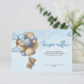 Carte D'accompagnement Petit bébé ours brun bleu ballons tomette tombole (Debout devant)