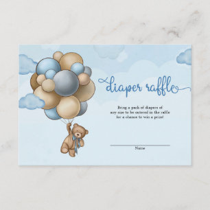 Carte D'accompagnement Petit bébé ours brun bleu ballons tomette tombole