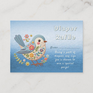 Carte D'accompagnement Petite Broderie Florale d'oiseaux Baby shower bleu