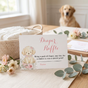 Carte D'accompagnement Petite Fille Dorée Fleur Puppy, Fête de Naissance