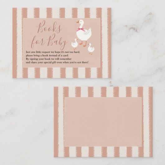 Carte D'accompagnement Petite oie rayée rose poussiéreux Livres pour bébé (Devant / Derrière)