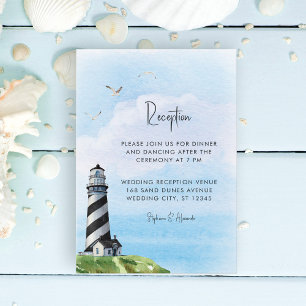 Carte D'accompagnement Phare Nautique Aquarelle Réception de mariage