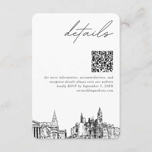 Carte D'accompagnement Philadelphie Mariage détails modernes QR Code (Devant)