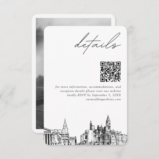 Carte D'accompagnement Philadelphie Mariage détails modernes QR Code (Devant / Derrière)