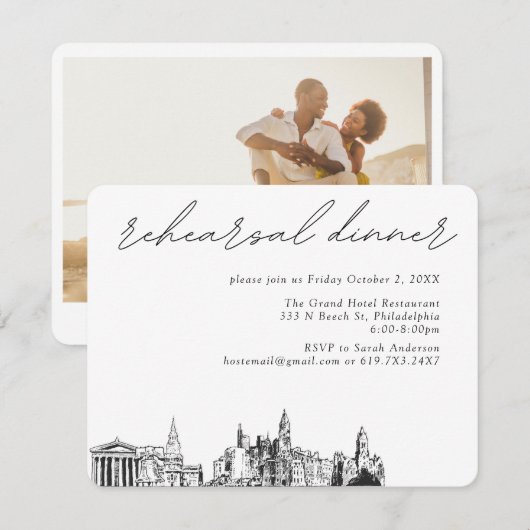 Carte D'accompagnement Philadelphie Mariage Dîner de répétition élégant (Devant / Derrière)